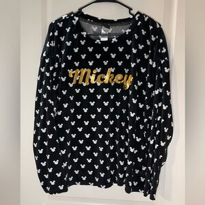 Disney Black and White Mickey Pajama Top Gold Mickey Logo Size XL/16-18
